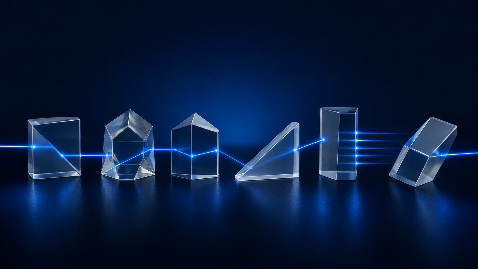 Precision optical prism types including right-angle roof wedge Powell and rhomboid prisms