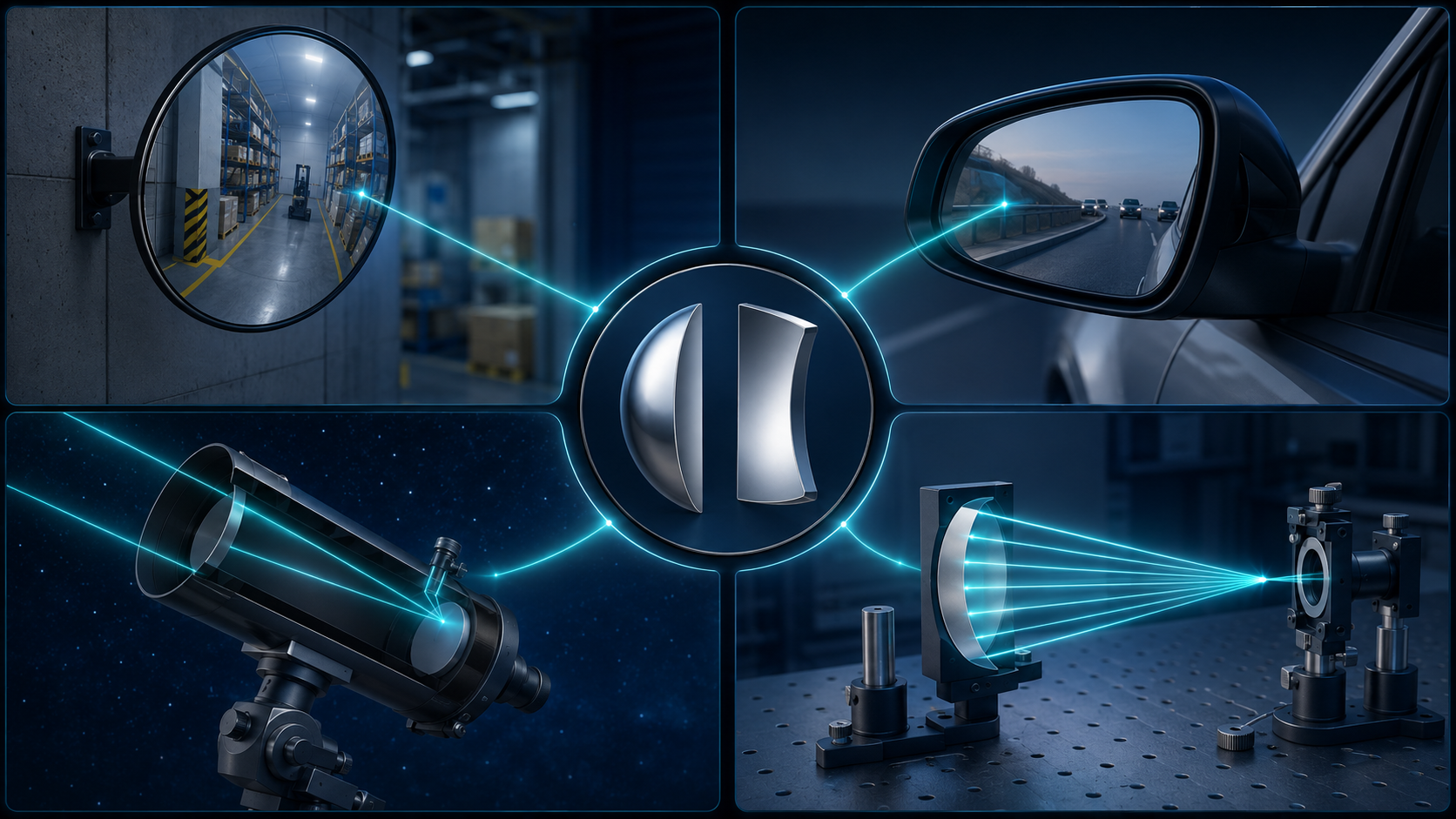 Specchio ottico concavo personalizzato con specifiche di rivestimento e disegno tecnico.
