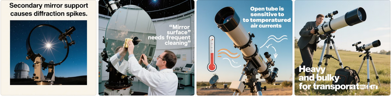 Disadvantages of Reflecting Telescopes
