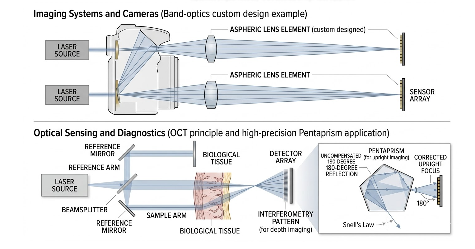 Camera pentaprism viewfinder ray trace upright image diagram for depth imaging.